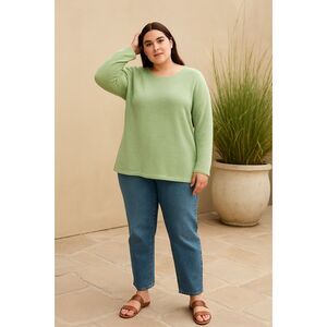 NWT Eileen Fisher Organic Linen Sweater Women’s 1X Green Long Sleeve Tunic Plus